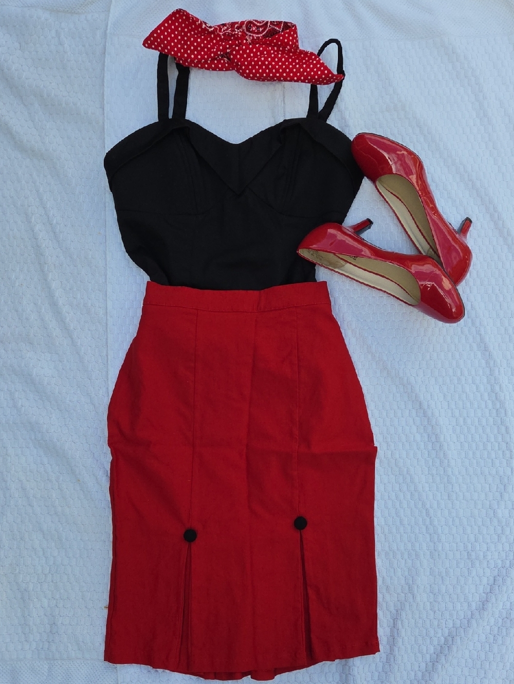 ​Voodoo Vixen Red Retro Wiggle Skirt Large -stretch Pinup